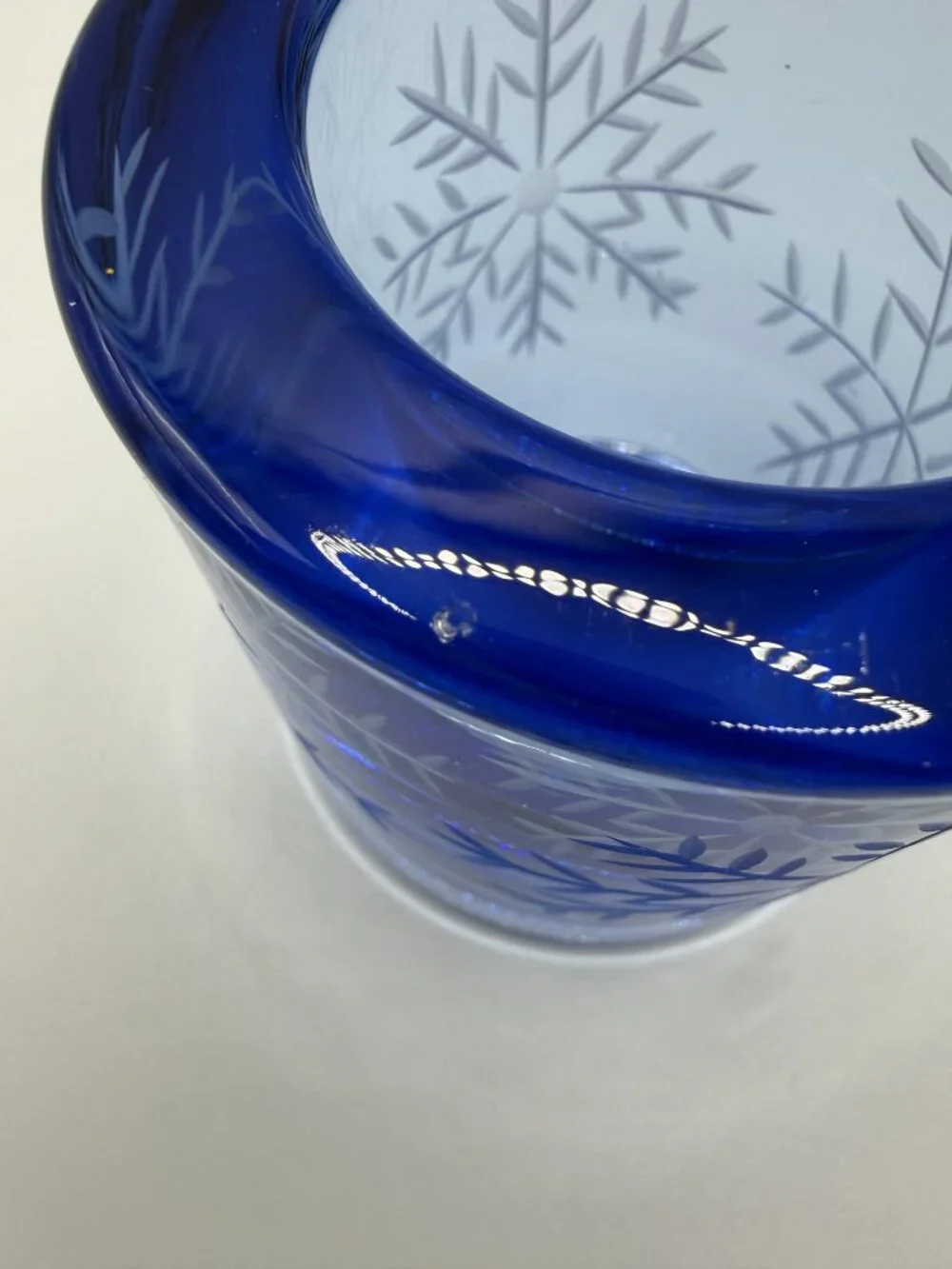 VTG Swiss Snowflake Blue Glass Votive Candle Holders